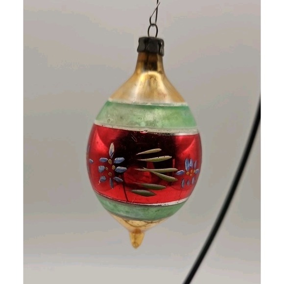 Vintage Teardrop Shaped Christmas Ornament / Handpainted (447) - Picture 2 of 3
